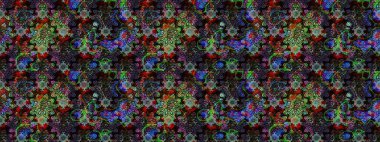 Raster Çiçek İllüstrasyonu güzel tekstil. Siyah ve kahverengi renkli etnik çiçeklerle zarif bir eskiz deseni..