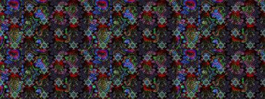 Düz Çiçek Elementleri Tasarımı. Renkli Bahar Teması eskiz kalıbı. Parlak arkaplan eskiz desenli çiçekli fantezi tasarımı.