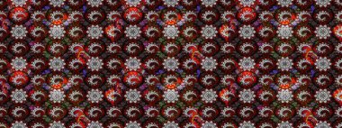 Siyah ve kahverengi renkte güzel çiçekler, suluboya desenli, duvar kağıdı, kart ya da kumaş için fayanslı eskizler. Raster..