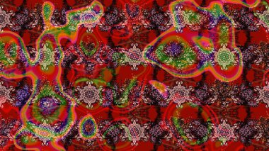 Raster deseni. Bahar çiçekleri dallı desen, kırmızı, kahverengi ve siyah renkler çiçekli siluet.