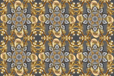 Gri ve kahverengi renklerde altın tekrarlayan elementlerle soyut arkaplan. Kusursuz oryantal klasik altın desen.