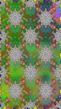 3 boyutlu çiçekler, pürüzsüz. Raster illüstrasyonu. Yeşil ve gri renklerde.