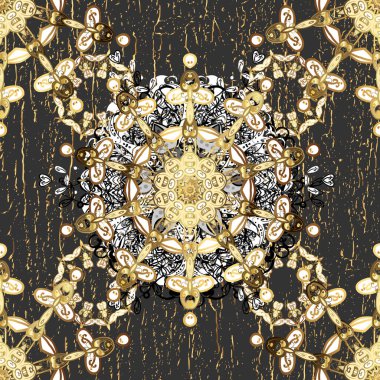 Klasik klasik klasik arka plan. Geleneksel oryantasyon süsü. Kusursuz klasik raster altın desenli. Kahverengi ve beyaz renklerde, altın elementlerle kusursuz desen.