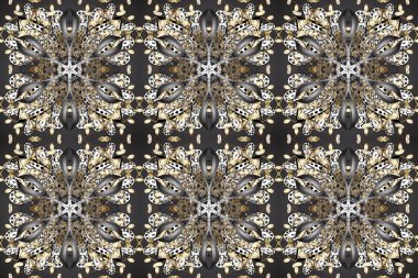 Raster illüstrasyonu. Gri, bej ve kahverengi renklerde, altın elementlerle klasik, pürüzsüz desen.