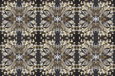Raster illüstrasyonu. Gri, bej ve kahverengi renklerde, altın elementlerle klasik, pürüzsüz desen.