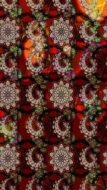 Raster illüstrasyonundaki çiçek desenli çizim. Siyah ve kırmızı renkte çiçekler.