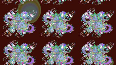 Kahverengi ve yeşil renkte çiçek çizimi. Çiçek deseni. Raster illüstrasyonu. Kahverengi ve yeşil renkli çiçekler. Şatafatlı bahar bahçesi dokusu.