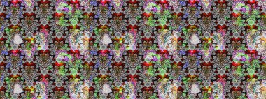 Çiçekli çiçek deseni, suluboya. Düz Çiçek Elementleri Tasarım Raster illüstrasyonu. Gri ve siyah renkte çiçekler. Renkli Bahar Teması çizim şablonu.