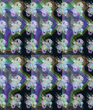 Çiçeksel elementlerle süslenmiş zarif raster dokusu. Parlak çiçekli gri ve yeşil renkler üzerine soyut çizim deseni. Küçük çiçekte şirin bir çiçek deseni var..