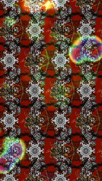 Çiçeksel elementlerle süslenmiş zarif raster dokusu. Gri ve kahverengi renkli ve parlak çiçekli soyut çizim deseni. Küçük çiçekte şirin bir çiçek deseni var..