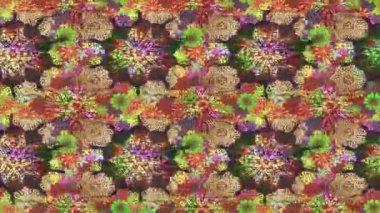 Renkli unsurlarla hareketli arka plan görüntüleri. Çiçekler. Eski model. Bayrak tarzı. Video kaydı. Şablon. Döngü. Kusursuz.. 
