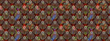 Kahverengi ve siyah renkli güzel çiçekli eskiz deseni, suluboya çiçek deseni, duvar kağıdı, kart veya kumaş için fayanslı. Raster..