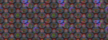 Raster illüstrasyonu. Renkli Bahar Teması eskiz kalıbı. Çiçek desenli çizim. Asya tekstil tarzında. Düz Çiçek Elementleri Tasarımı. Güzel kumaş deseni.