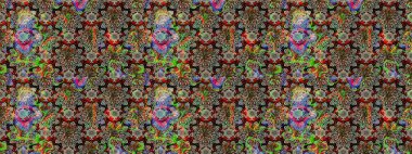 Raster resim. Güzel kumaş deseni. Doodle çiçekler ve dalları, otlar ve çiçekler. Elle çizilmiş.