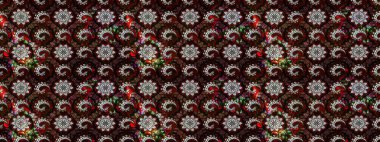Siyah ve kahverengi renkli güzel bir tekstil. Raster illüstrasyonu. Suluboya çiçekli çiçek deseni.