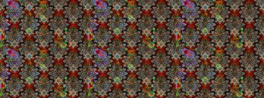 Şirin çiçekli, desenli, gri ve kahverengi renkli bir eskiz deseni. El çizimi çiçek çizimi deseni (fayans). Tekstil için suluboya çizim deseni.