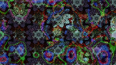 Raster Çiçek İllüstrasyonu güzel tekstil. Siyah ve mavi renkli etnik çiçeklerle zarif bir eskiz deseni..