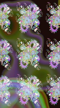 Yeşil ve gri renkli çiçekler. Çizim çiçek deseni duvar kâğıdı olarak kullanılabilir. Raster illüstrasyonu.