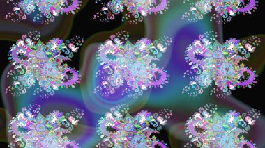 Mavi ve mor renkli çiçekler. Tropik çiçekler. Gömlek çizimi Arkaplan Deseni.