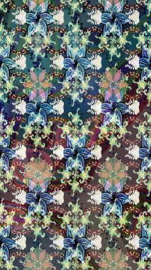 Küçük çiçekli basit bir çiçek çizimi. Moda baskısı, albüm, ambalaj kağıdı ve duvar kağıdı için zarif dekoratif süslemeler. Mavi ve gri renkte şirin çiçekler. Raster illüstrasyonu.