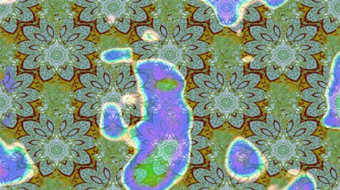 Yeşil ve mavi renkli etnik çiçekli zarif eskiz deseni. Asya Tekstil 'inde Raster Çiçek İllüstrasyonu.