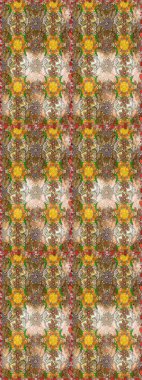 Raster illüstrasyonu. Kahverengi ve bej renkli Asya tekstili. Suluboya çiçekli çiçek deseni.