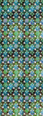 Yumuşak, bahar çiçekleri yeşil ve mavi renklerde. Raster deseni. Patlayan çiçekler soyut olarak yerleştirilmiş. Raster illüstrasyonu.