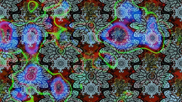 Çiçek desenli eskiz, darbeler, sıçramalar, yaz çiçekleri. Mavi ve yeşil renkli çiçekler. Raster illüstrasyonu.