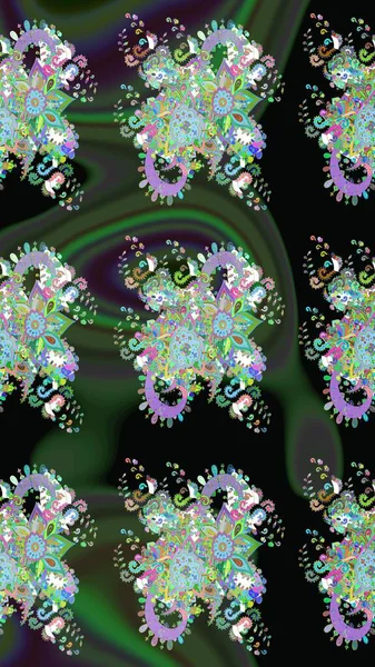 Yeşil ve siyah renkli çiçekler. Renkli Bahar temalı eskiz kalıbı. Düz Çiçek Elementleri Tasarım Raster illüstrasyonu. Çiçekli çiçek deseni, suluboya..