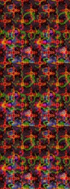 Şirin çiçekli, desenli, kahverengi ve siyah renkli renkli bir eskiz. Tekstil için suluboya eskiz deseni. El çizimi çiçek çizimi deseni (fayans)).