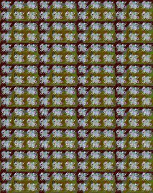 Kahverengi ve yeşil, zarif küçük çiçekler ve kahverengi ve yeşil renkli komik böcekler, raster desen, illüstrasyon.