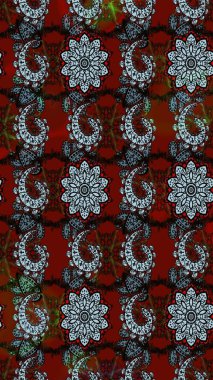 Düz Çiçek Elementleri Tasarımı. Renkli Yaz Temalı eskiz kalıbı. Kırmızı ve siyah renkte çiçekler. Raster illüstrasyonunda çiçek deseni çizimi.