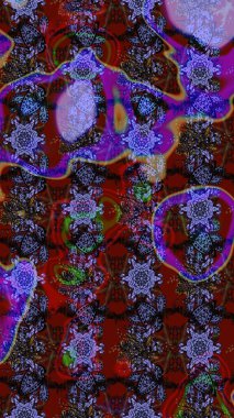 Raster illüstrasyonu. Mor ve kahverengi renklerde. Küçük çiçekteki sevimli çiçek deseni. Raster deseni. Soyut çiçek çizim kalıbı arkaplanı.