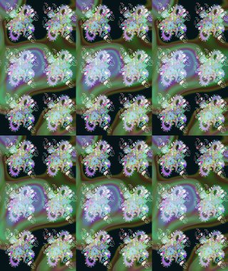 Yeşil ve gri renklerde bahar çiçekleri. Çiçek ve yapraklı karalama şeklinde Raster çiçek deseni. Raster illüstrasyonu.