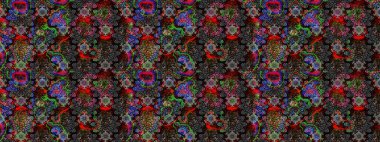 Siyah ve gri üzerine siyah ve gri. El çizimi çiçek unsurları olan soyut çizim raster deseni. 1950-1960 motifleri. Retro tekstil tasarım koleksiyonu. Çiçekli ipek eşarp..