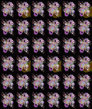 Düz Çiçek Elementleri Tasarım Raster illüstrasyonu. Renkli Bahar Teması eskiz kalıbı. Siyah ve nötr renklerde çiçekler. Çiçek eskiz kalıbı geçmişi.