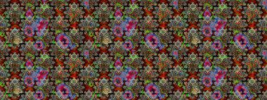 Raster çiçek izi. Çiçek grisi ve kahverengi çizim deseni. Klasik taslak çizimi.