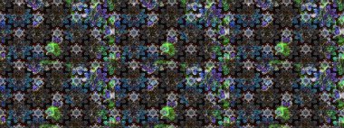 Siyah ve gri renkli çiçekler. Raster illüstrasyonunda çiçek deseni çizimi.