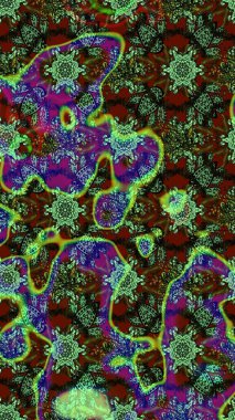 Hint süsü. Renkli süs kenarı. Çizim kalıbı. Raster illüstrasyonu. Çiçek duvar kağıdı. Yeşil ve gri renklerde.