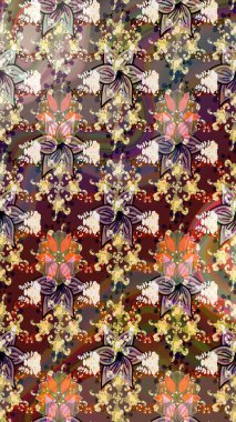 Raster illüstrasyonu. Kahverengi ve bej renkli kıvırcık çiçekler kahverengi ve bej renklerde. Klasik çiçek tasarım elementleri.