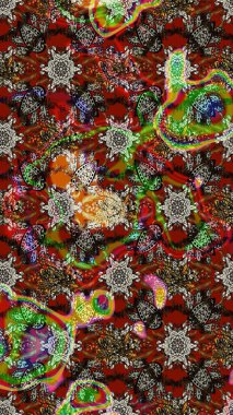 Düz Çiçek Elementleri Tasarımı. Raster Illustrasyon 'daki Çiçek Deseni' nin son moda çizimi. Güzel kumaş deseni. Renkli Yaz Teması çizim şablonu.