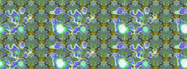 Yeşil ve mavi renklerde. Yeşil ve mavi renkli yeşil ve mavi papatya deseni. Raster illüstrasyonu.