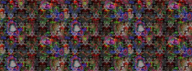 Düz Çiçek Elementleri Tasarımı. Renkli Bahar Teması eskiz kalıbı. Siyah ve gri renkli çiçekler. Raster illüstrasyonunda çiçek deseni çizimi.