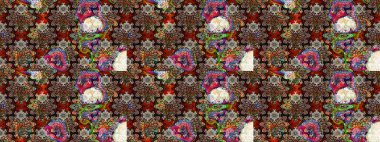 Kahverengi ve siyah renkte kahverengi ve siyah papatya deseni. Kahverengi ve siyah renklerde. Raster illüstrasyonu.