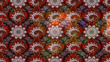 Çiçekli karalama şeklinde Raster çiçek deseni. Kahverengi ve kırmızı renkte çiçekler. Nazik, narin çiçek arkaplanı.