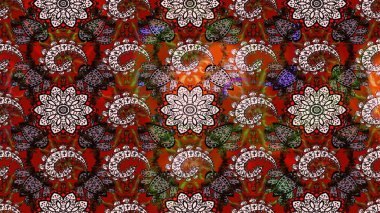 Çiçekli karalama şeklinde Raster çiçek deseni. Kahverengi ve kırmızı renkte çiçekler. Nazik, narin çiçek arkaplanı.