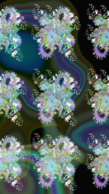 Suluboya çizim kalıbı. Çiçekler suluboya tarzında yeşil ve mavi renklerde. Çiçek izi.