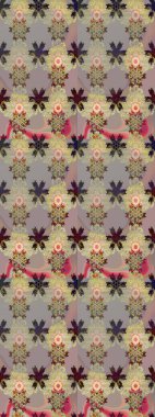 Gri ve nötr renklerde bahar çiçekleri. Raster illüstrasyonu. Çiçek ve yapraklı karalama şeklinde Raster çiçek deseni.