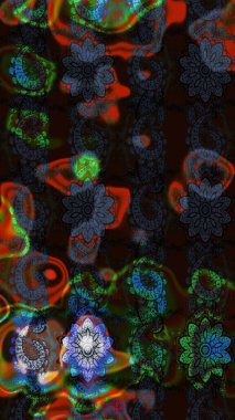 Gri ve siyah renkli çiçekler. Raster illüstrasyonunda çiçek deseni çizimi.