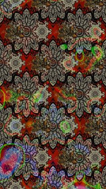 Şirin çiçekli, desenli, gri ve kahverengi renkli bir eskiz deseni. El çizimi çiçek çizimi deseni (fayans). Tekstil için suluboya çizim deseni.